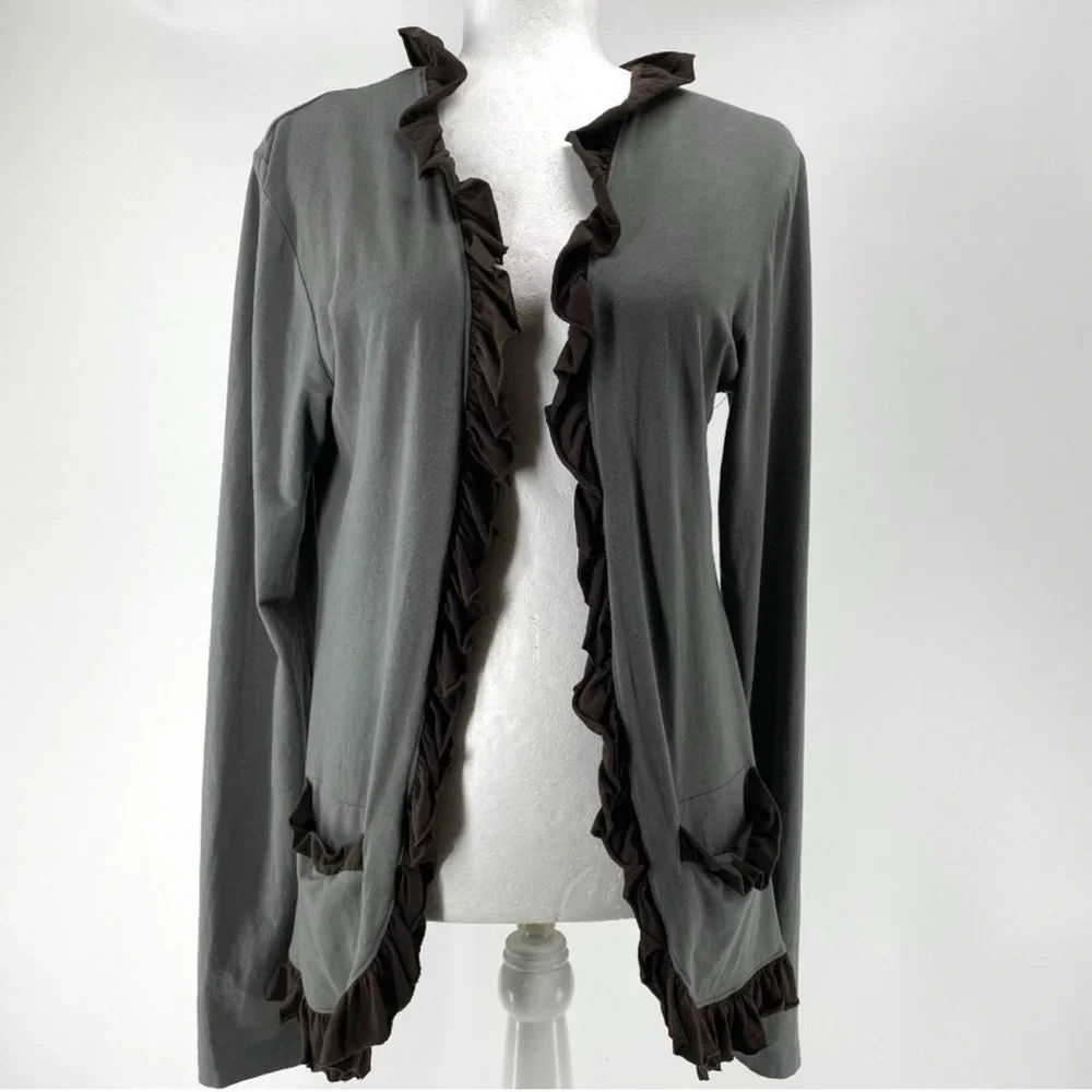 Matilda Jane M Ruffle Cardigan Forest Fairy open Long Brown Gray Cotton